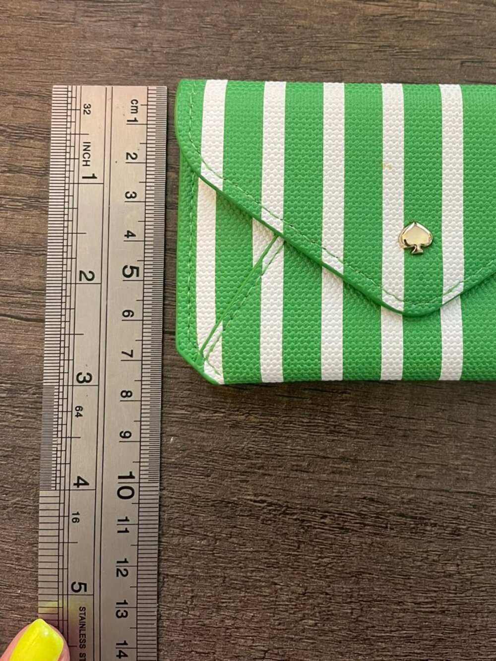 Like New Kate Spade Green White Stripe Mini Envelope Card Holder - Picture 3 of 6